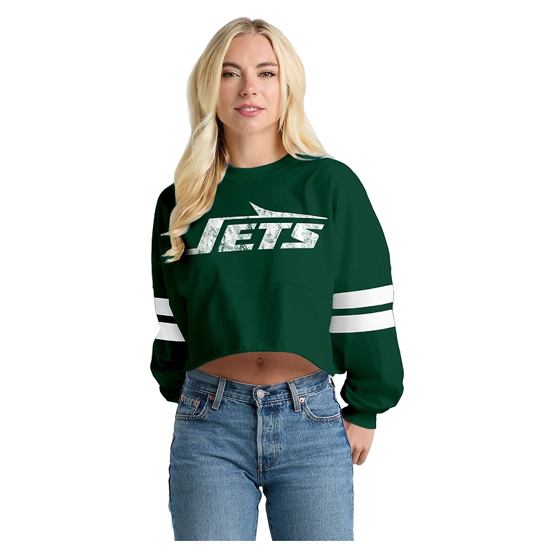 T-shirt à manches longues rayé oversize court vert Spirit Jersey pour femme, New York Jets