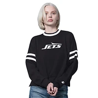Women's Starter  Black New York Jets Rally Drop Shoulder Cropped Sweatshirt