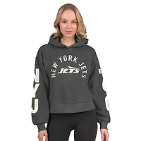 Women's Starter  Heather Charcoal New York Jets Star Player Cropped Fleece Pullover Hoodie