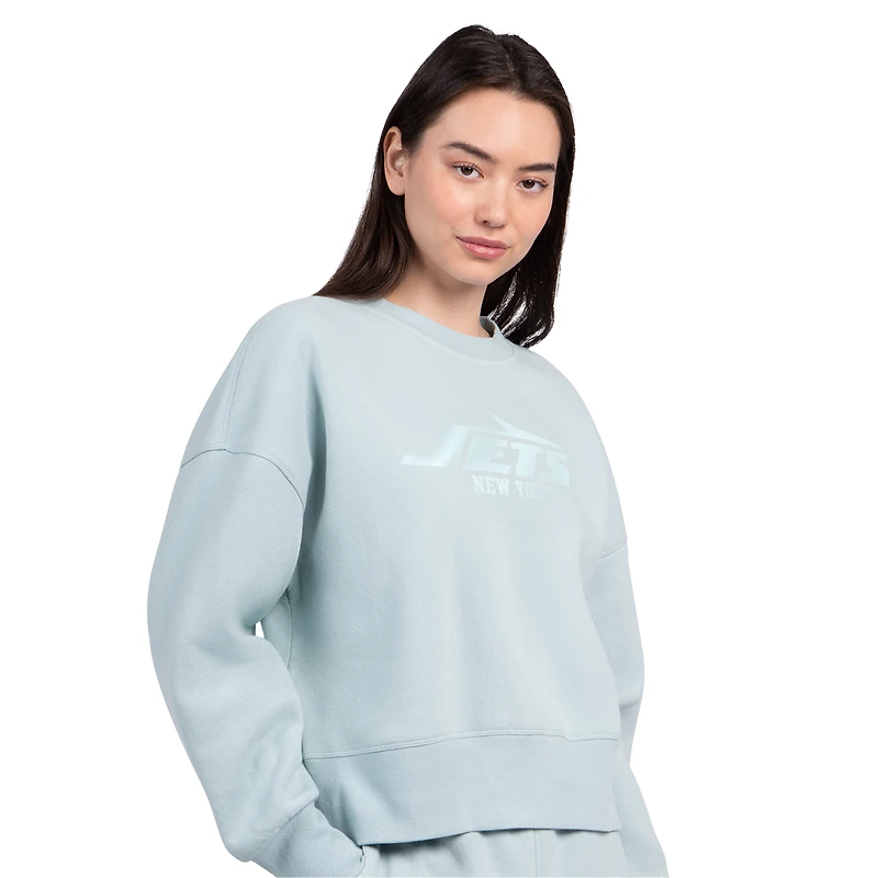 Sweat-shirt en polaire Starter pour femme, couleur menthe, New York Jets, motif pastels de voyage.