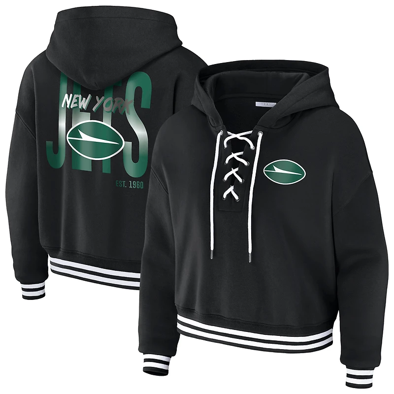 Women's WEAR by Erin Andrews  Black New York Jets Lace-Up Fleece Hoodie