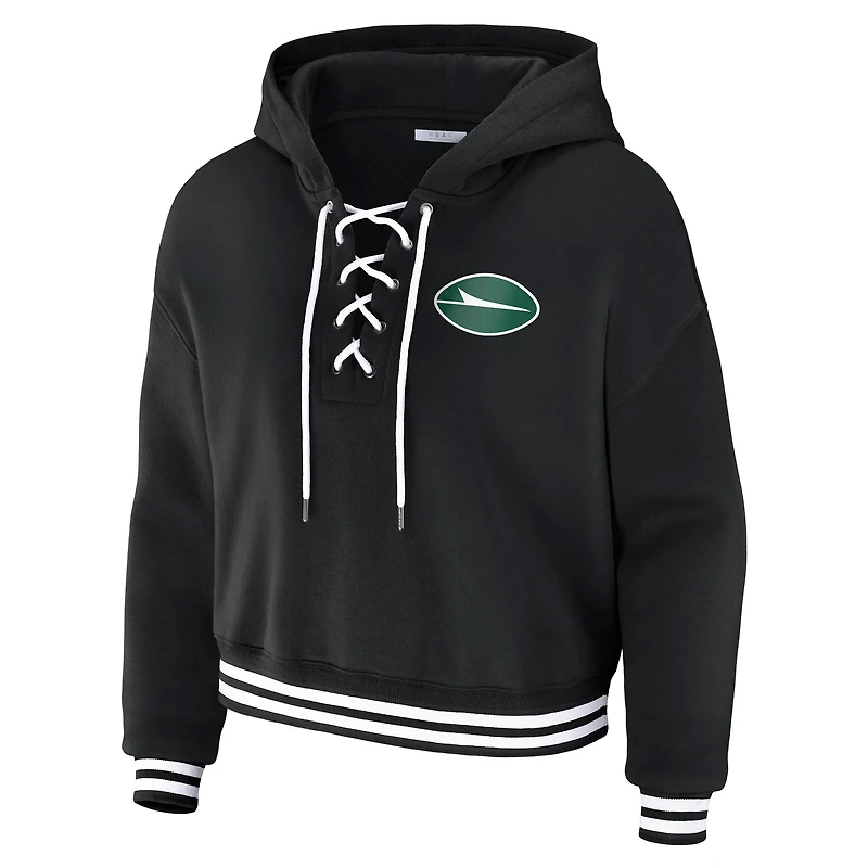 Sweat à capuche en polaire noir lacets New York Jets de la marque WEAR by Erin Andrews pour femme