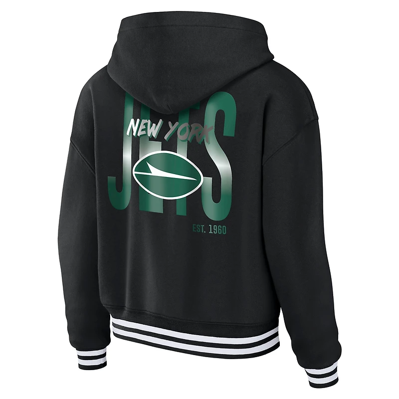 Women's WEAR by Erin Andrews  Black New York Jets Lace-Up Fleece Hoodie