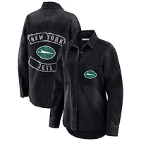 Veste-chemise oversize en denim noir délavé à boutons-pression pour femme WEAR by Erin Andrews des New York Jets