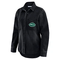 Veste-chemise oversize en denim noir délavé à boutons-pression pour femme WEAR by Erin Andrews des New York Jets