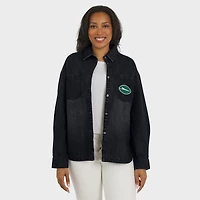 Women's WEAR by Erin Andrews Black New York Jets Washed Oversized Denim Full-Snap Shacket