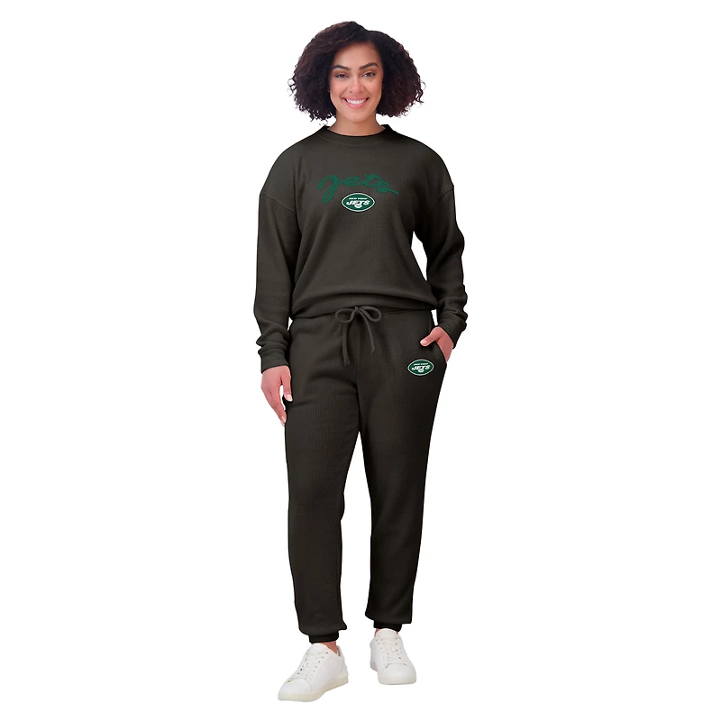Ensemble de détente pour femme WEAR by Erin Andrews composé d'un t-shirt à manches longues et pantalon en tricot tri-blend crème New York Jets