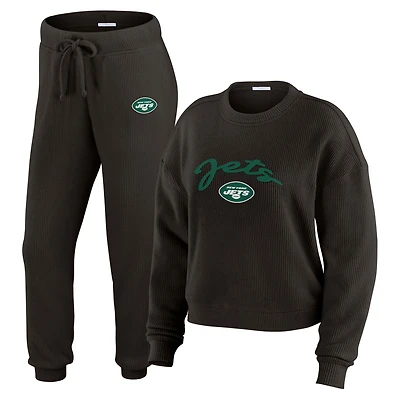 Ensemble de détente pour femme WEAR by Erin Andrews composé d'un t-shirt à manches longues et pantalon en tricot tri-blend crème New York Jets