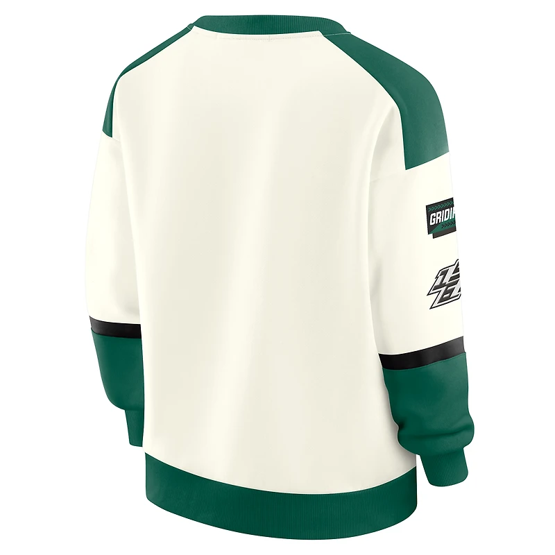 Sweat-shirt ras du cou à col en V crème New York Jets Racing pour femme par Erin Andrews