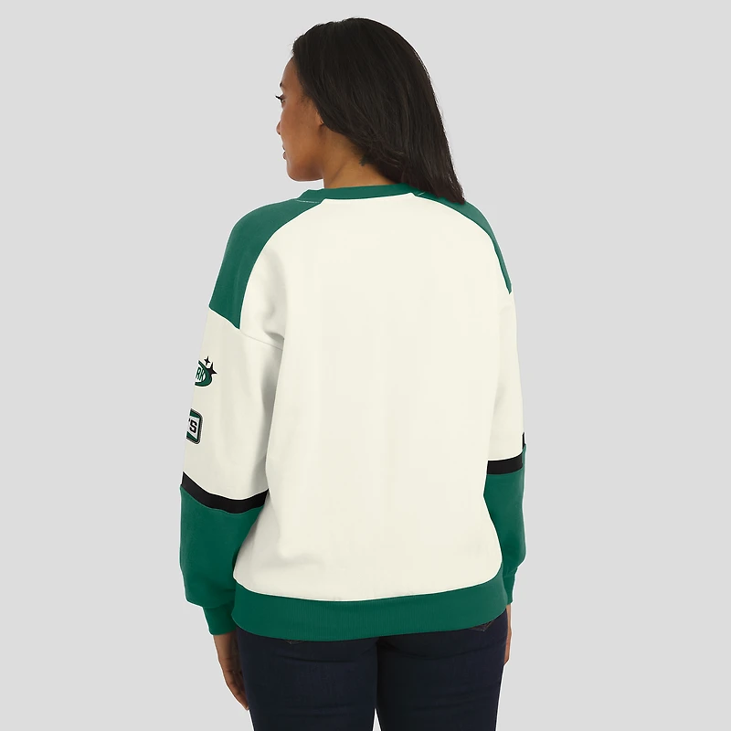 Sweat-shirt ras du cou à col en V crème New York Jets Racing pour femme par Erin Andrews