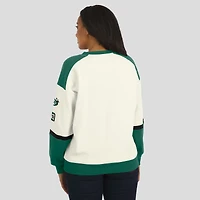 Sweat-shirt ras du cou à col en V crème New York Jets Racing pour femme par Erin Andrews
