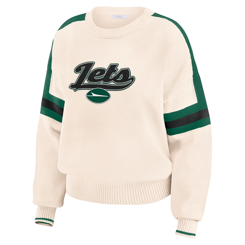 Women's WEAR by Erin Andrews  Cream New York Jets Stripe Pullover Sweater