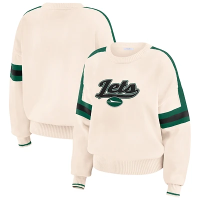 Women's WEAR by Erin Andrews  Cream New York Jets Stripe Pullover Sweater