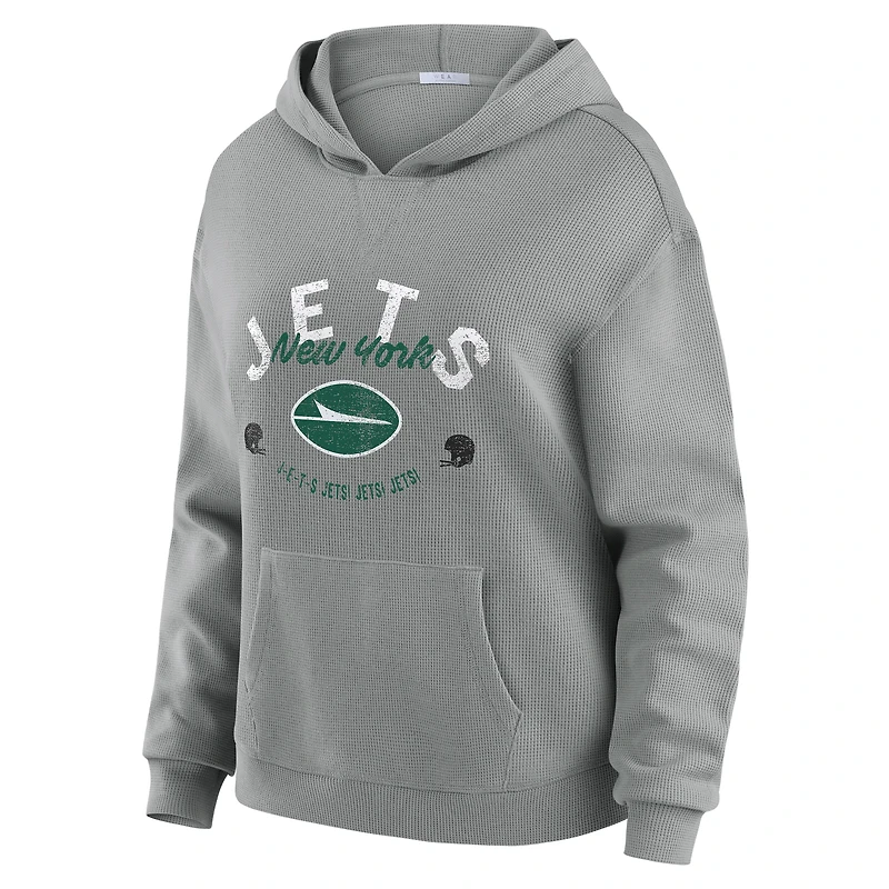 Women's WEAR by Erin Andrews Gray New York Jets Waffle-Knit Long Sleeve Hooded Shirt & Pants Lounge Set