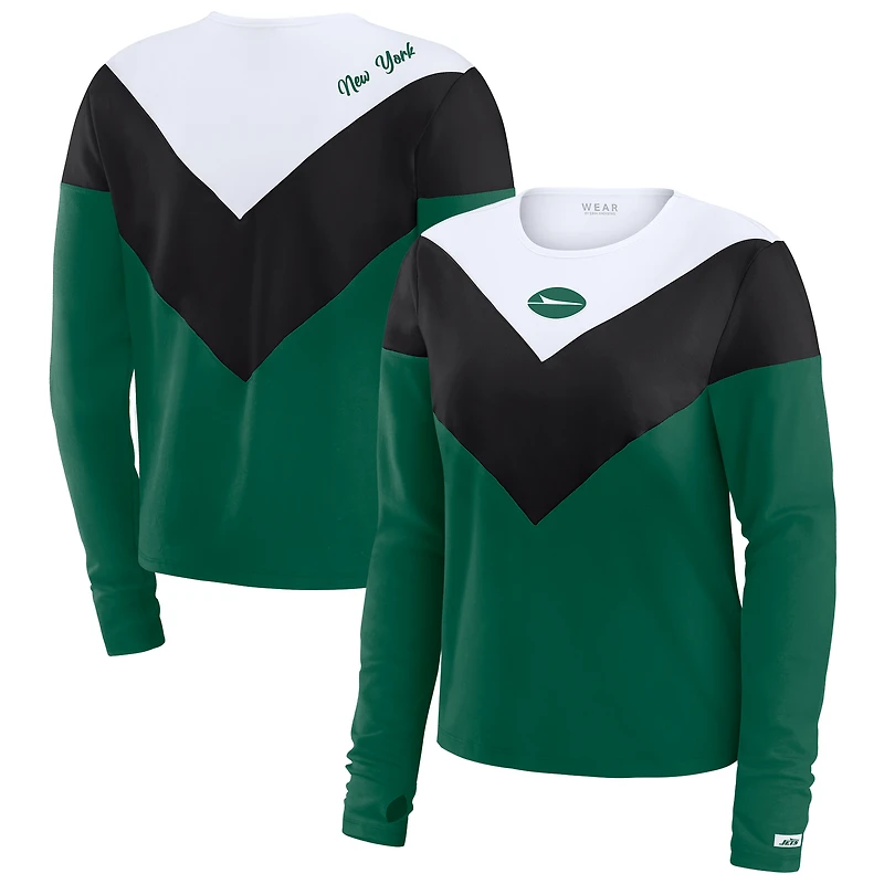 T-shirt à manches longues tri-blend chevrons vert/noir pour femme WEAR by Erin Andrews, grande taille, des New York Jets