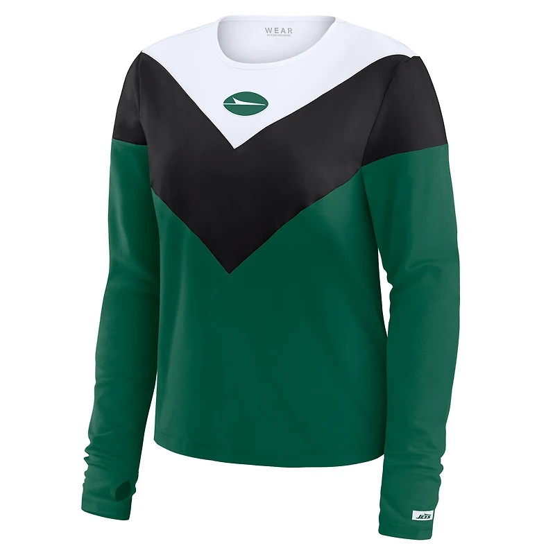 Women's WEAR by Erin Andrews Green/Black New York Jets Plus Chevron Tri-Blend Long Sleeve T-Shirt
