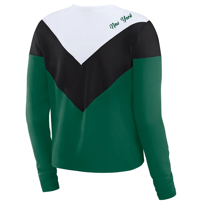 T-shirt à manches longues tri-blend chevrons vert/noir pour femme WEAR by Erin Andrews, grande taille, des New York Jets