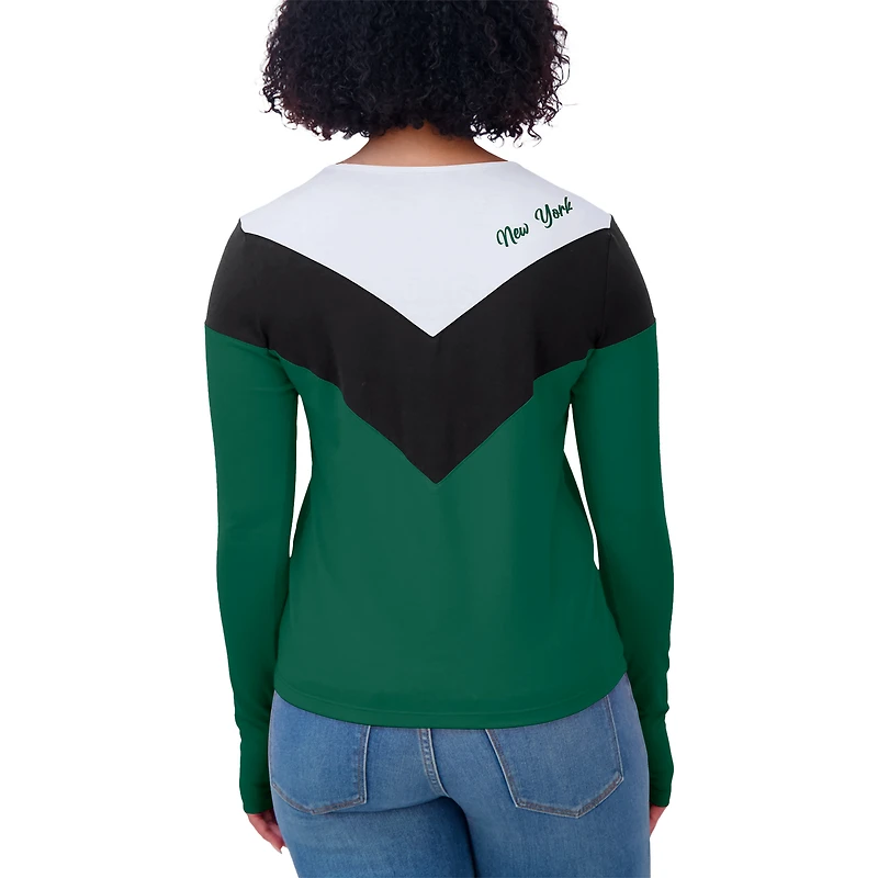 T-shirt à manches longues tri-blend chevrons vert/noir pour femme WEAR by Erin Andrews, grande taille, des New York Jets