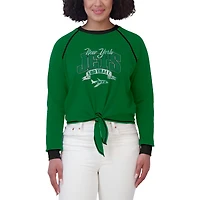Haut à manches longues noué sur le devant vert/noir pour femme WEAR by Erin Andrews, grande taille, des New York Jets