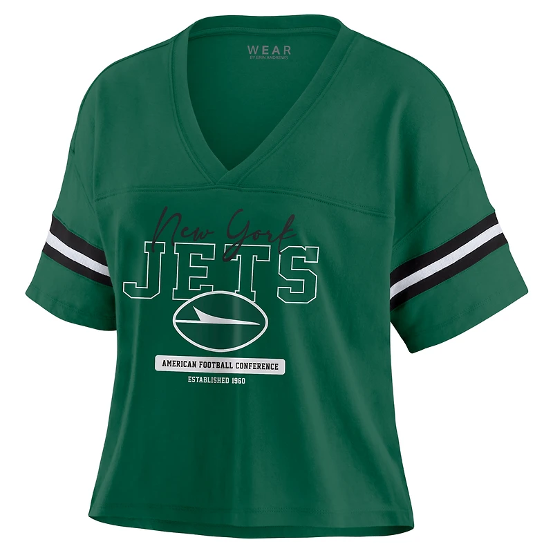 T-shirt court à col en V et blocs de couleurs vert New York Jets pour femme WEAR by Erin Andrews