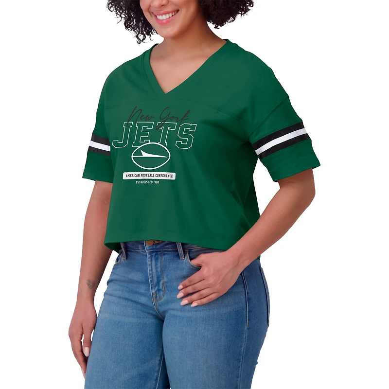 T-shirt court à col en V et blocs de couleurs vert New York Jets pour femme WEAR by Erin Andrews