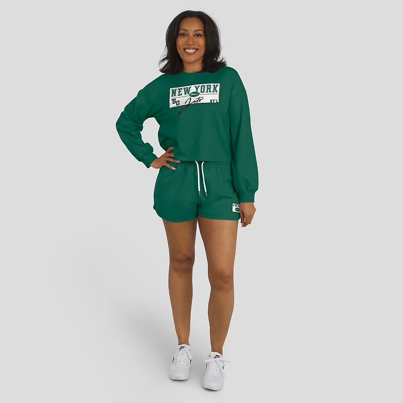Ensemble de détente pour femme WEAR by Erin Andrews, t-shirt à manches longues et short en jersey rugby épais vert des New York Jets