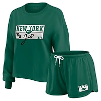 Ensemble de détente pour femme WEAR by Erin Andrews, t-shirt à manches longues et short en jersey rugby épais vert des New York Jets