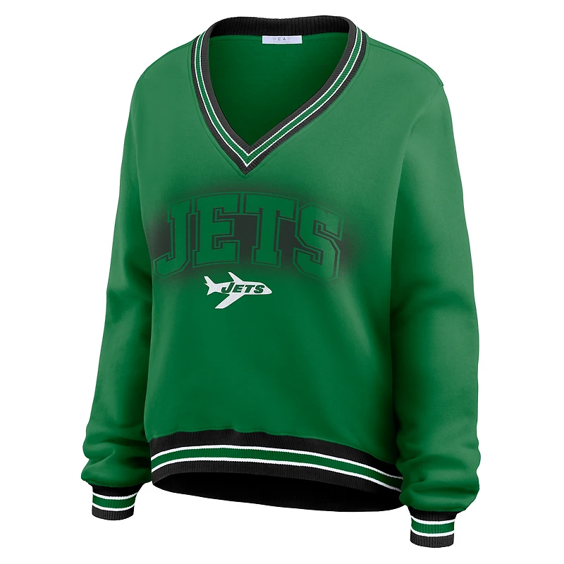 Sweat-shirt oversize à manches longues et col en V vert New York Jets pour femme WEAR by Erin Andrews