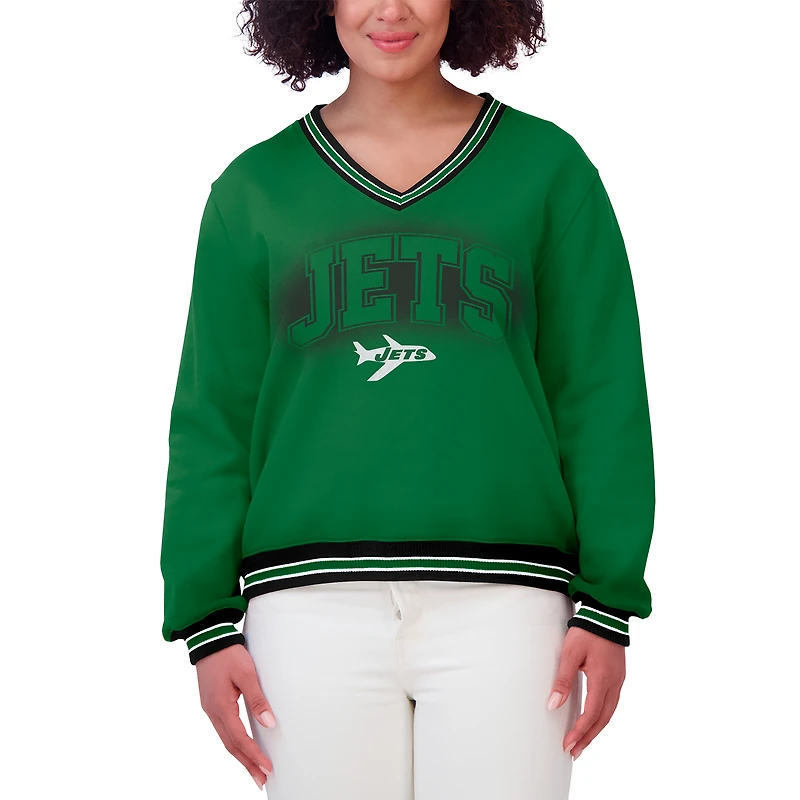 Sweat-shirt oversize à manches longues et col en V vert New York Jets pour femme WEAR by Erin Andrews
