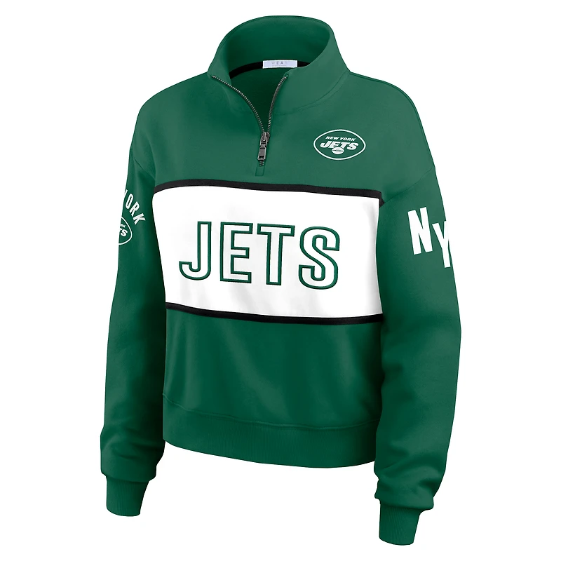 Women's WEAR by Erin Andrews Green New York Jets Quarter-Zip Jacket