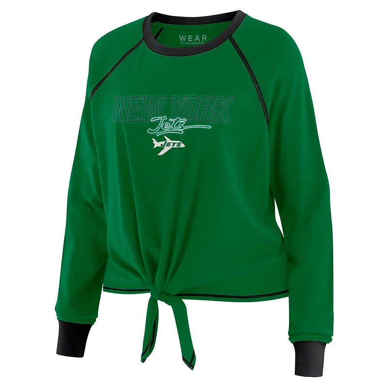T-shirt à manches longues vert nouer sur le devant pour femme WEAR by Erin Andrews des New York Jets