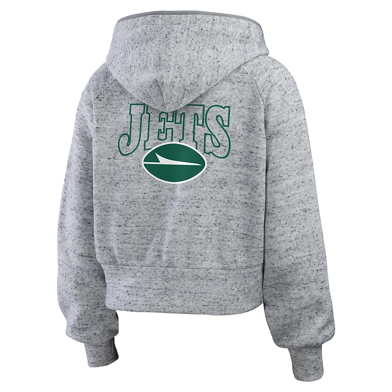 Sweat à capuche court en polaire moucheté gris chiné New York Jets pour femme WEAR by Erin Andrews