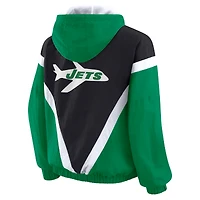 Coupe-vent à capuche entièrement zippé et froissé rétro vert/noir des New York Jets pour femmes par Erin Andrews
