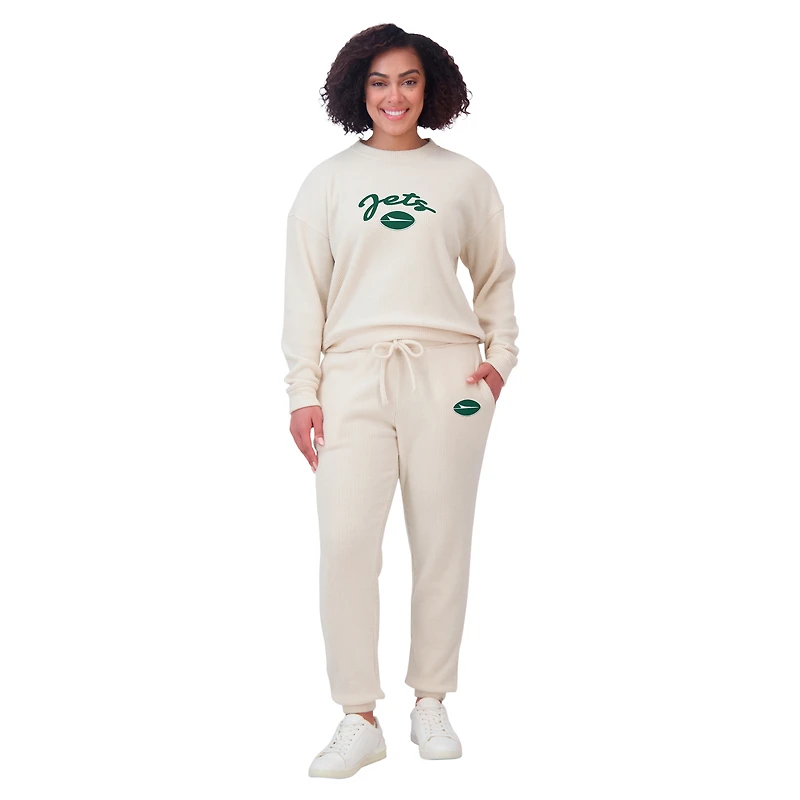 Women's WEAR by Erin Andrews  Oatmeal New York Jets Rib-Knit Long Sleeve T-Shirt & Pants Lounge Set