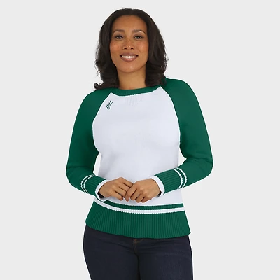Women's WEAR by Erin Andrews White/Green New York Jets Colorblock Raglan Sweater