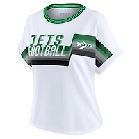T-shirt court à rayures centrales blanc col dolman pour femme WEAR by Erin Andrews des Jets de New York