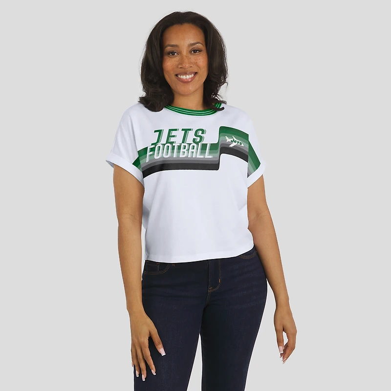 Women's WEAR by Erin Andrews White New York Jets Cropped Center Stripe Dolman T-Shirt