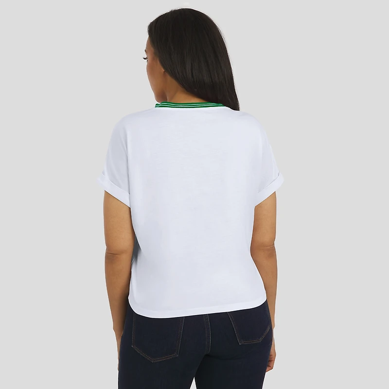 Women's WEAR by Erin Andrews White New York Jets Cropped Center Stripe Dolman T-Shirt