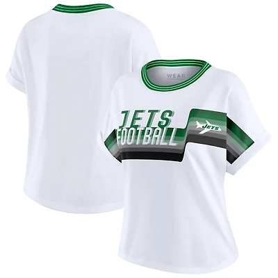 Women's WEAR by Erin Andrews White New York Jets Cropped Center Stripe Dolman T-Shirt