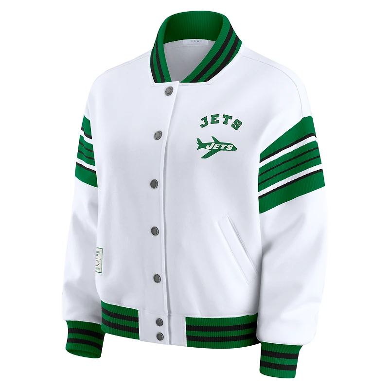 Veste sweat-shirt en polaire à boutons-pression blancs New York Jets pour femme par Erin Andrews