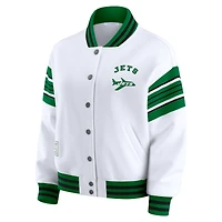 Veste sweat-shirt en polaire à boutons-pression blancs New York Jets pour femme par Erin Andrews