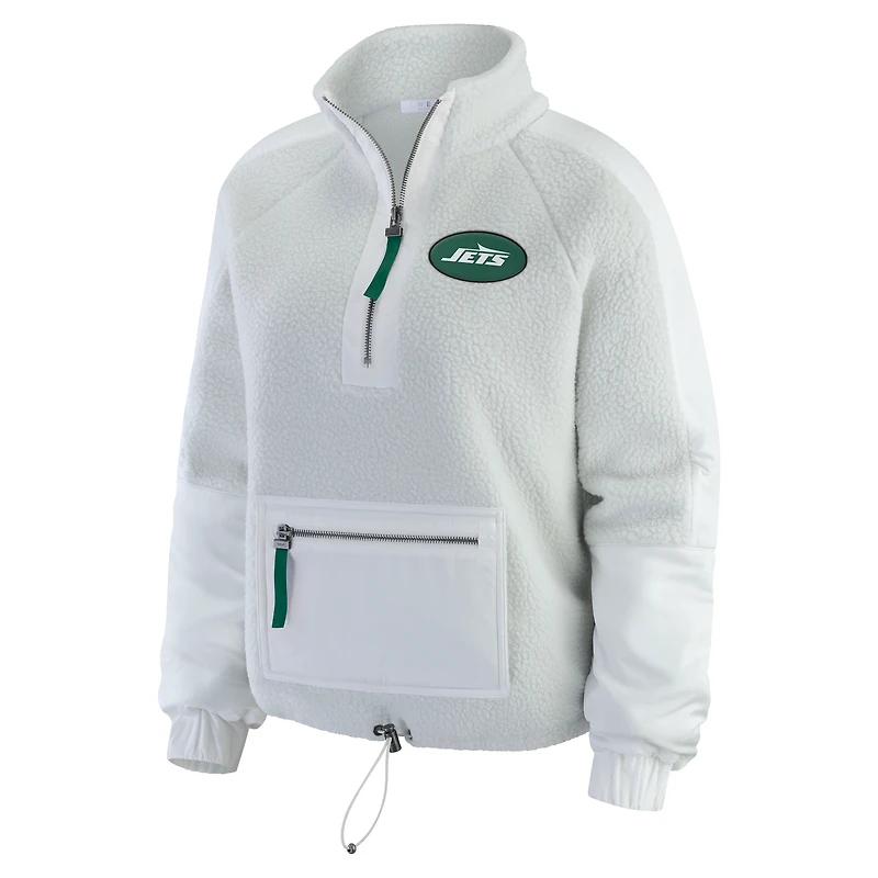 Women's WEAR by Erin Andrews White New York Jets Polar Fleece Half-Zip Jacket