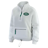 Women's WEAR by Erin Andrews White New York Jets Polar Fleece Half-Zip Jacket