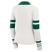Women's WEAR by Erin Andrews White New York Jets Ribbed Henley Polo Sweater