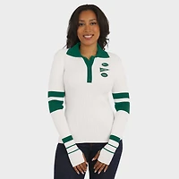Women's WEAR by Erin Andrews White New York Jets Ribbed Henley Polo Sweater