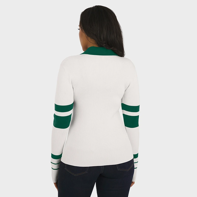 Women's WEAR by Erin Andrews White New York Jets Ribbed Henley Polo Sweater