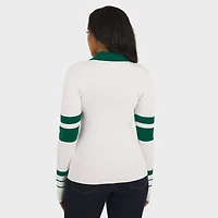 Women's WEAR by Erin Andrews White New York Jets Ribbed Henley Polo Sweater