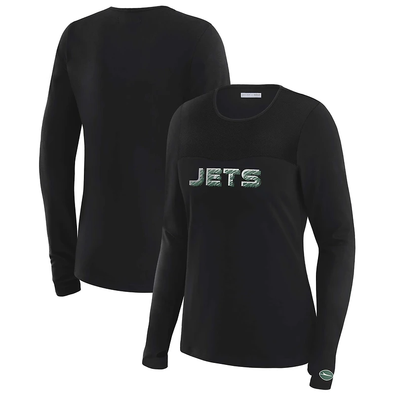 T-shirt à manches longues et empiècement en maille noire New York Jets WEAR by Erin Andrews x Gracie Hunt pour femme