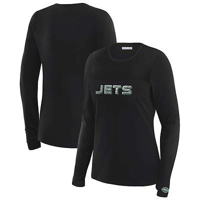 T-shirt à manches longues et empiècement en maille noire New York Jets WEAR by Erin Andrews x Gracie Hunt pour femme