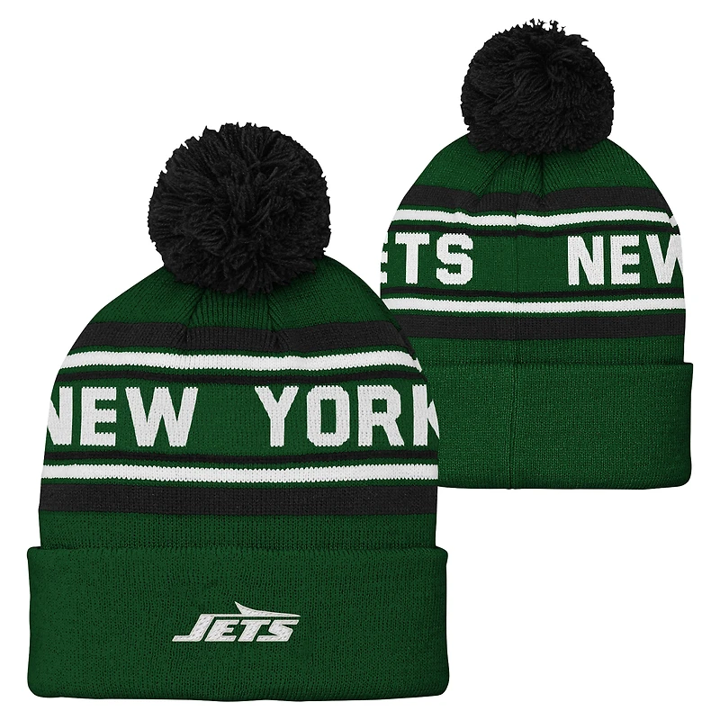 Youth Green New York Jets  Jacquard Cuffed Knit Hat with Pom
